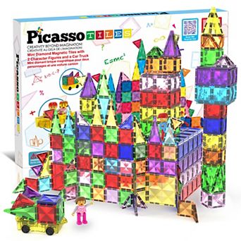 PicassoTiles 120 pc Travel Size Mini Toy Magnetic Tile, Building Block for Kid Age 3 & Up, PTM120