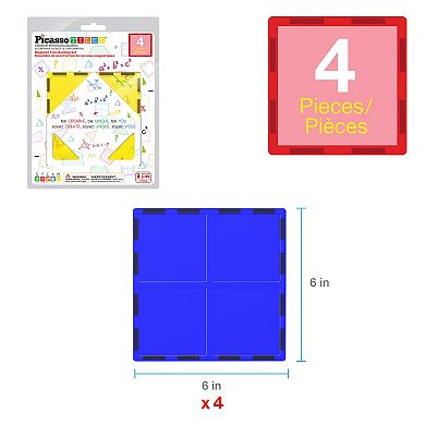 PicassoTiles 4 PC Large Square Expansion, Magnetic Tiles, Magnet Building Blocks for Kids Ages 3+