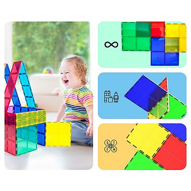 PicassoTiles 4 PC Large Square Expansion, Magnetic Tiles, Magnet Building Blocks for Kids Ages 3+