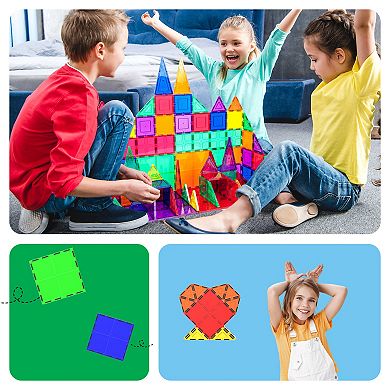 PicassoTiles 4 PC Large Square Expansion, Magnetic Tiles, Magnet Building Blocks for Kids Ages 3+