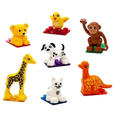 PicassoTiles 7 PC Animal Character Set, Magnetic Tiles & Brick Block Compatible, Magnet for Kids 3+