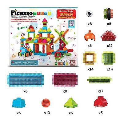 PicassoTiles 120 PC Hedgehog Building Blocks Playset, Building Toys, Soft Toys for Kids Ages 3+