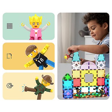 PicassoTiles 16 Piece Character, STEM Toy Magnetic Tiles, Building Blocks for Kids Age 3 & Up, PTA03