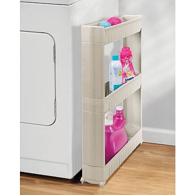 mDesign Slim Rolling Laundry Utility Cart Organizer with 3 Shelves