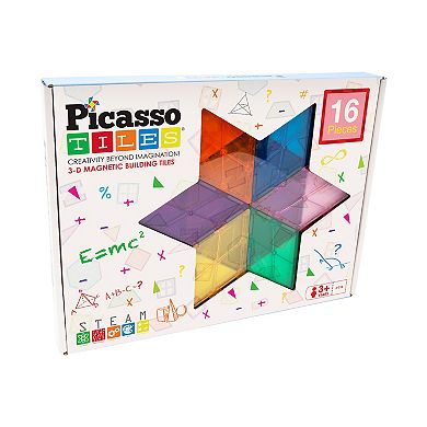 PicassoTiles 16 PC Magnetic Tiles, Magnetic Building Blocks for Kids, Magnet for Kids 3+