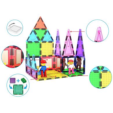 PicassoTiles 63 PC Magnetic Tiles and Brick Compatible, Classic Brick, Brick Building Block Set