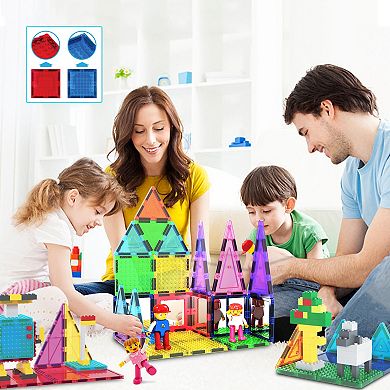PicassoTiles 63 PC Magnetic Tiles and Brick Compatible, Classic Brick, Brick Building Block Set