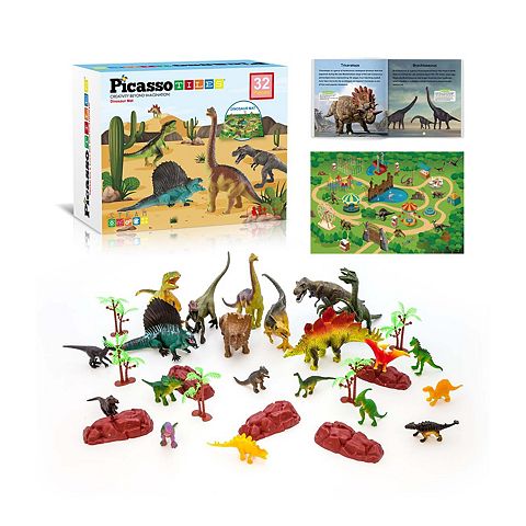 Детские фигурки PicassoTiles 32 pc Dinosaur Action Figures Toys with Play Mat for Children Ages 3+ Years