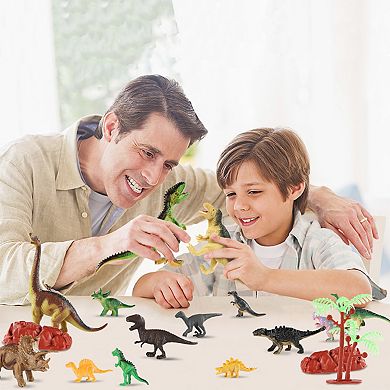 PicassoTiles 32 Piece Dinosaur Action Figures Toys with Play Mat for Children Ages 3+ Years
