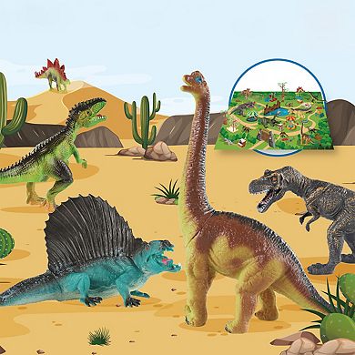 PicassoTiles 32 Piece Dinosaur Action Figures Toys with Play Mat for Children Ages 3+ Years