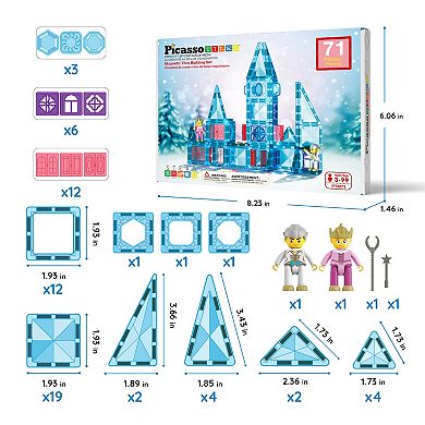 PicassoTiles 71 PC Travel Size Magnetic Tiles, Magnetic Building Blocks for Kids, Magnet for Kids 3+