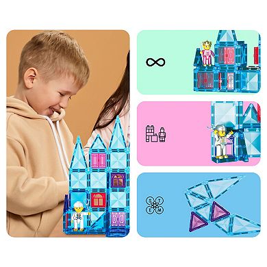PicassoTiles 71 PC Travel Size Magnetic Tiles, Magnetic Building Blocks for Kids, Magnet for Kids 3+