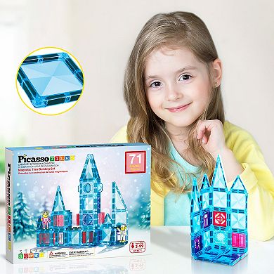 PicassoTiles 71 PC Travel Size Magnetic Tiles, Magnetic Building Blocks for Kids, Magnet for Kids 3+