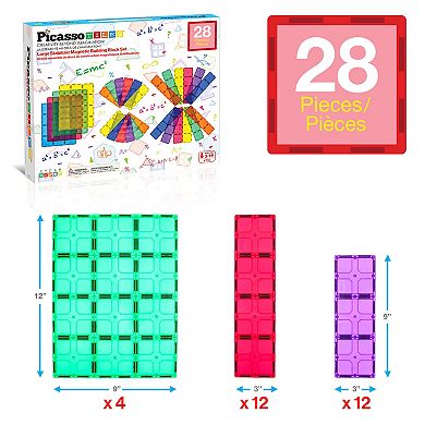 PicassoTiles 28 PC Magnetic Tiles, Magnetic Building Blocks for Kids, Magnet for Kids 3+