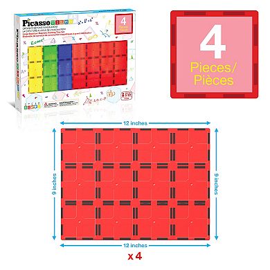 PicassoTiles 4 Piece Base STEM Toy Magnetic Tile, Building Block for Kid Age 3 & Up, PT04