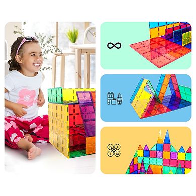 PicassoTiles 4 Piece Base STEM Toy Magnetic Tile, Building Block for Kid Age 3 & Up, PT04