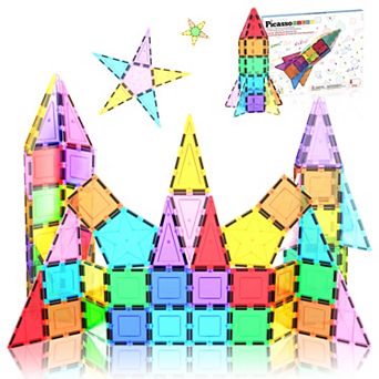 PicassoTiles 32 pc Rocket Themed, Magnetic Tiles, Magnetic Building Blocks for Kids 3+