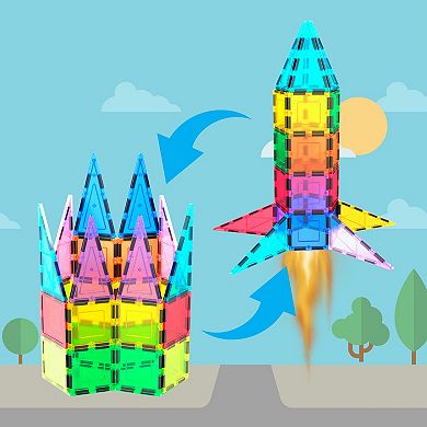 PicassoTiles 32 PC Rocket Themed, Magnetic Tiles, Magnetic Building Blocks for Kids 3+