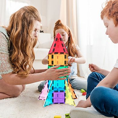 PicassoTiles 32 PC Rocket Themed, Magnetic Tiles, Magnetic Building Blocks for Kids 3+