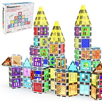 PicassoTiles 40 pc Window and Door Clip Magnetic Tiles, Magnetic Building Blocks for Kids 3+