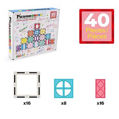 PicassoTiles 40 PC Window and Door Clip Magnetic Tiles, Magnetic Building Blocks for Kids 3+