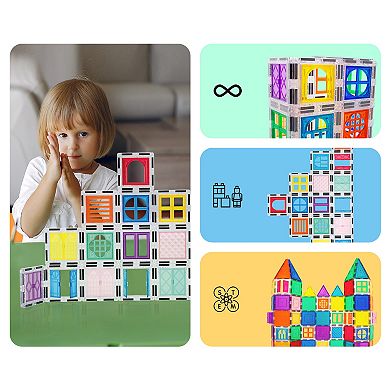 PicassoTiles 40 PC Window and Door Clip Magnetic Tiles, Magnetic Building Blocks for Kids 3+