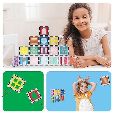 PicassoTiles 40 PC Window and Door Clip Magnetic Tiles, Magnetic Building Blocks for Kids 3+
