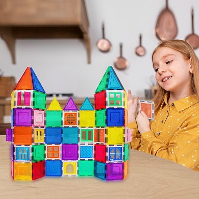 PicassoTiles 40 PC Window and Door Clip Magnetic Tiles, Magnetic Building Blocks for Kids 3+