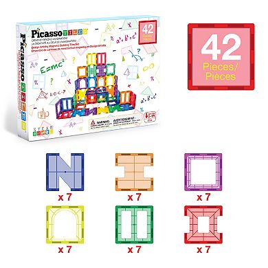 PicassoTiles 42 PC Magnetic Tiles, Magnetic Building Blocks for Kids, Magnet for Kids 3+