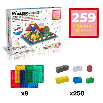 PICASSO-TILES 259 PC Magnetic Tile and Brick Compatible Toy Set, Classic Brick Block for Kids 3+