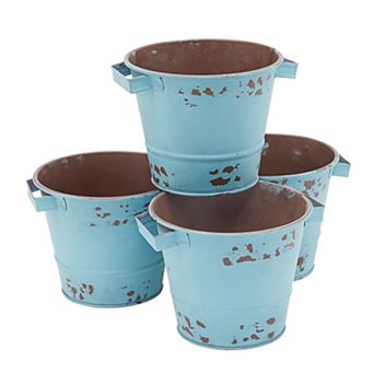 4 Pack Small Galvanized Buckets, Distressed 4 Inch Tin Pots, 5x4 in