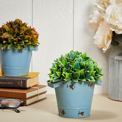 4 Pack Small Distressed Blue Metal Buckets, Rustic 4 Inch Tin Pails, Decorative Vintage Flower Pots for Gardening (5 x 4 In)