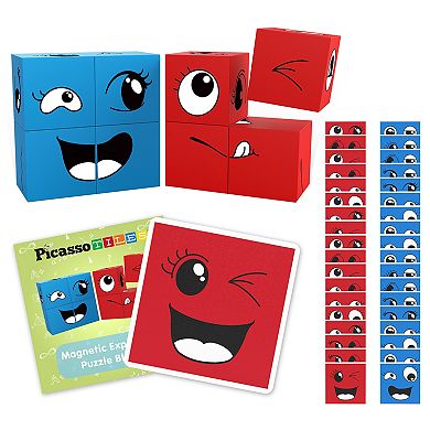 PicassoTiles 8 PC Magnetic Blocks Mix and Match Emoticon, Magnetic Building Blocks for Kids 3+