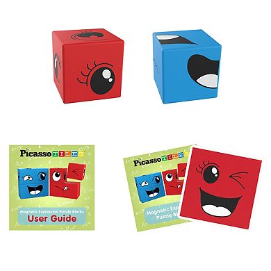 PicassoTiles 8 PC Magnetic Blocks Mix and Match Emoticon, Magnetic Building Blocks for Kids 3+
