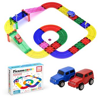 PicassoTiles 30 pc STEM Toy, Racetrack, Magnet Tile, Building Blocks for Kids Age 3 & Up, PTR30