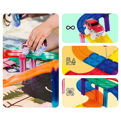 PicassoTiles 30 PC Race Track, Magnetic Tiles, Magnetic Building Toys for Kids 3+