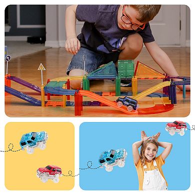 PicassoTiles 30 PC Race Track, Magnetic Tiles, Magnetic Building Toys for Kids 3+