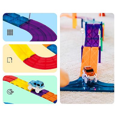 PicassoTiles 30 PC Race Track, Magnetic Tiles, Magnetic Building Toys for Kids 3+