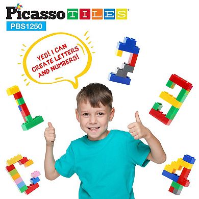 PicassoTiles 1250 PC Construction Brick Building Blocks, Brick Compatible, Classic Brick for Kids 3+