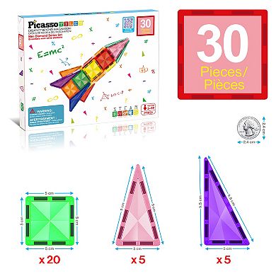 PicassoTiles 30 PC Travel Size Magnetic Tiles, Magnetic Building Blocks for Kids, Magnet for Kids 3+