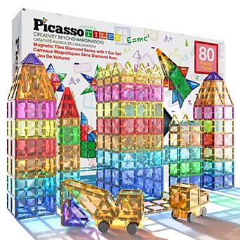 PicassoTiles 80 pc STEM Toy Magnetic Tiles, Building Blocks for Kids Age 3 & Up, PT80