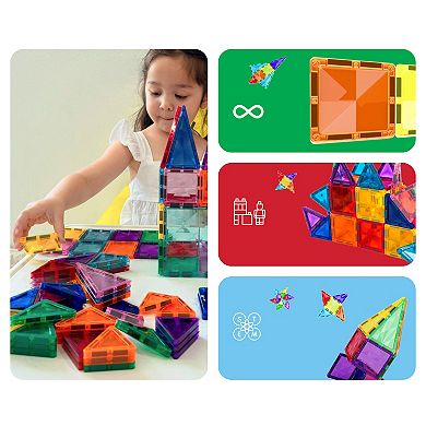 PicassoTiles 80 Piece STEM Toy Magnetic Tiles, Building Blocks for Kids Age 3 & Up, PT80