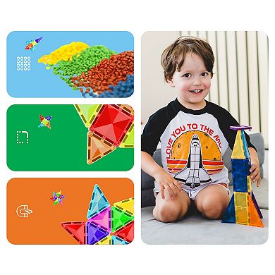PicassoTiles 80 Piece STEM Toy Magnetic Tiles, Building Blocks for Kids Age 3 & Up, PT80