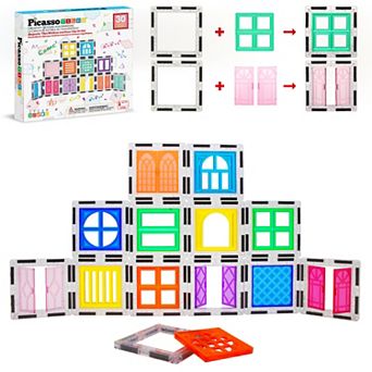 PicassoTiles 30 pc Window and Door Clip-on, Magnetic Building Blocks for Kids, Magnet for Kids 3+