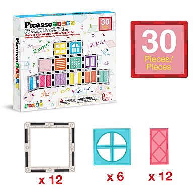 PicassoTiles 30 PC Window and Door Clip-on, Magnetic Building Blocks for Kids, Magnet for Kids 3+