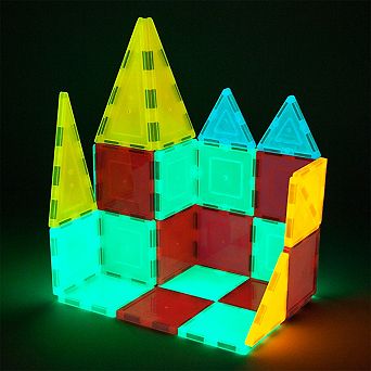 PicassoTiles 60 pc Glowing STEM Toy Magnetic Tile, Building Block for Kid Age 3 & Up, PTG60-GID