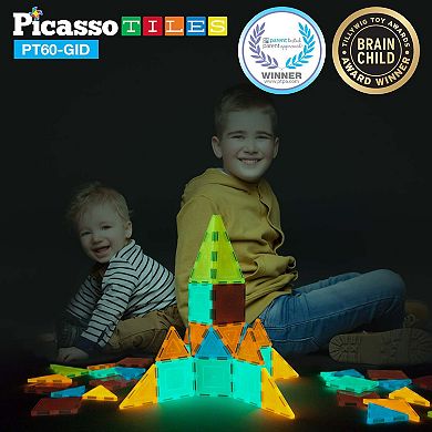 60pc Glow in the Dark Magnetic Building Tile Set