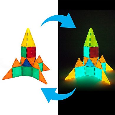 PicassoTiles 60 Piece Glowing STEM Toy Magnetic Tile, Building Block for Kid Age 3 & Up, PTG60-GID