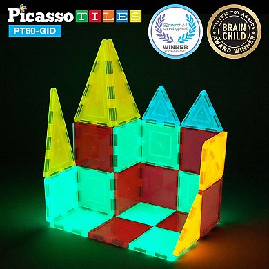 60pc Glow in the Dark Magnetic Building Tile Set