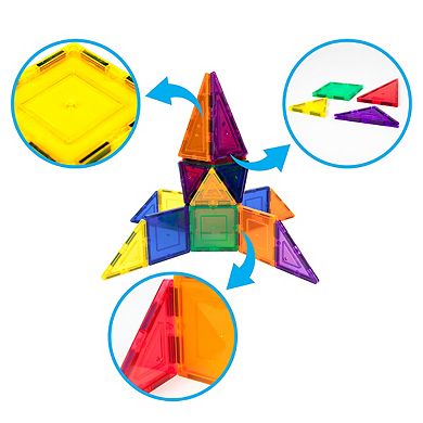 PicassoTiles 60 Piece Glowing STEM Toy Magnetic Tile, Building Block for Kid Age 3 & Up, PTG60-GID